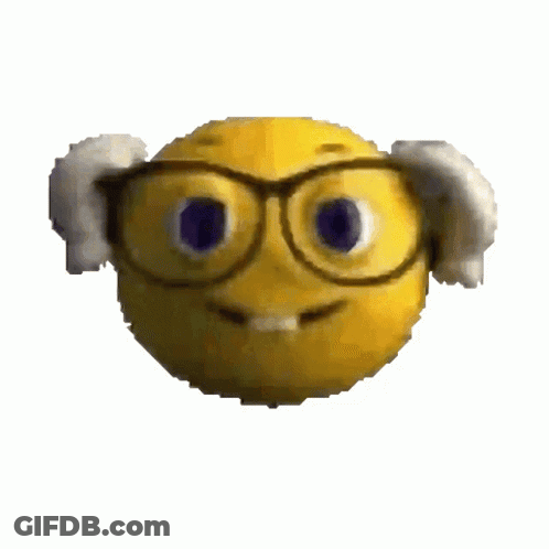 A Yellow Smiley Face Wearing Glasses And A Pair Of White Gloves GIF