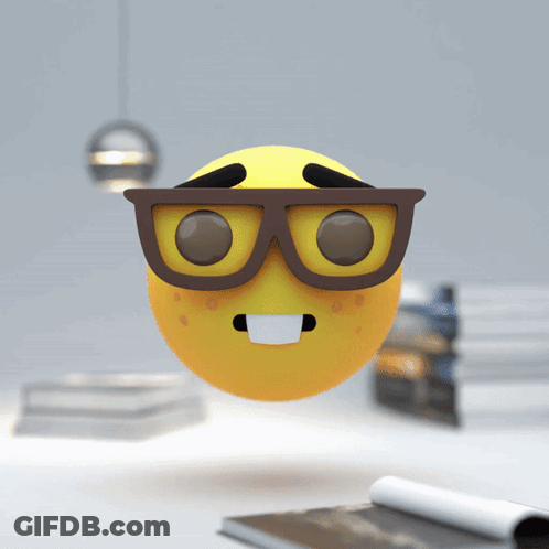 A Yellow Smiley Face Wearing Glasses And A Surprised Expression GIF