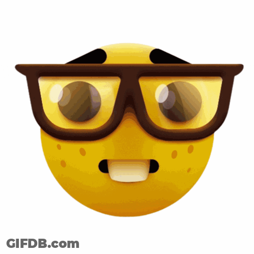 A Yellow Smiley Face Wearing Glasses And A Surprised Look On His Face GIF