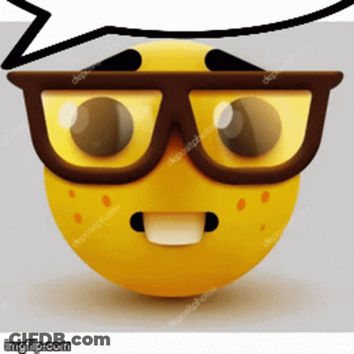 A Yellow Smiley Face Wearing Glasses With A Speech Bubble Above It GIF