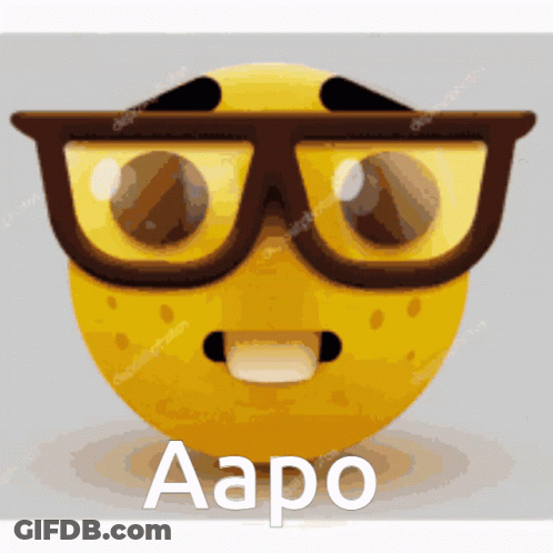 A Yellow Smiley Face Wearing Glasses With The Word Aapo Written Below It GIF