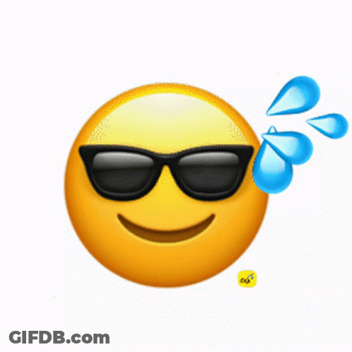 A Yellow Smiley Face Wearing Sunglasses And Sweat Coming Out Of It GIF