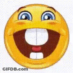 A Yellow Smiley Face With A Big Smile On It 'S Face GIF