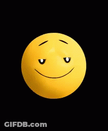 A Yellow Smiley Face With A Black Background And A Smile On It 'S Face . GIF