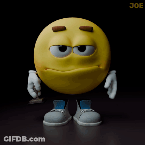 A Yellow Smiley Face With A Black Background And The Letters Joe On The Bottom GIF