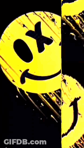 A Yellow Smiley Face With A Black X On It 'S Eye GIF
