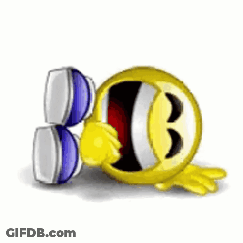 A Yellow Smiley Face With A Blue Shoe On It GIF