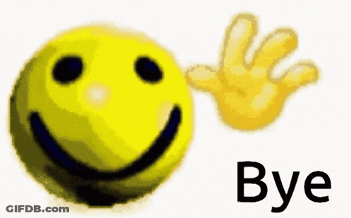 A Yellow Smiley Face With A Hand Behind It And The Word Bye Below It GIF