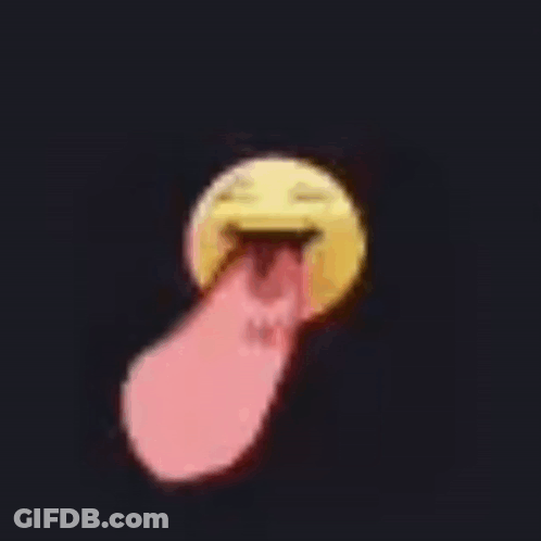 A Yellow Smiley Face With A Long Pink Tongue Sticking Out Of It . GIF