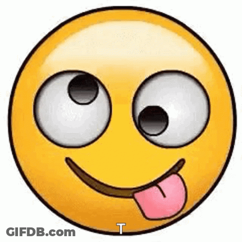 A Yellow Smiley Face With A Pink Tongue Sticking Out . GIF