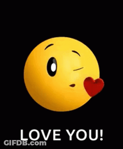 A Yellow Smiley Face With A Red Heart And The Words `` Love You '' Behind It . GIF