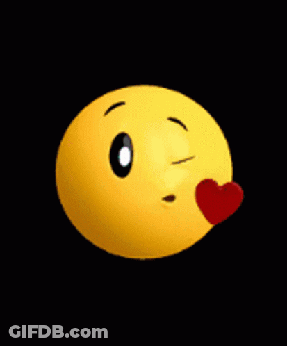 A Yellow Smiley Face With A Red Heart Coming Out Of It 'S Nose . GIF