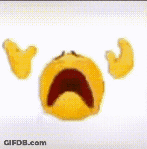 A Yellow Smiley Face With A Red Mouth And Two Hands . GIF