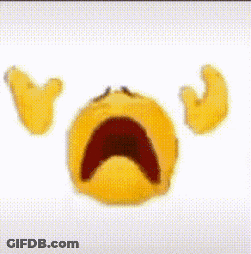 A Yellow Smiley Face With A Red Mouth And Two Hands Behind It . GIF