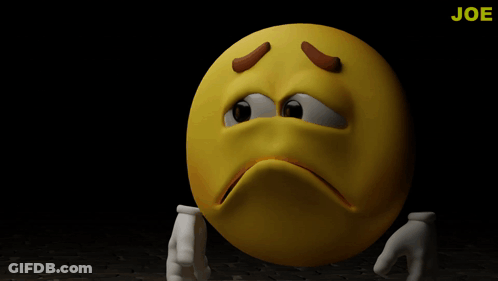 A Yellow Smiley Face With A Sad Look On Its Face And The Word Joe Below It GIF