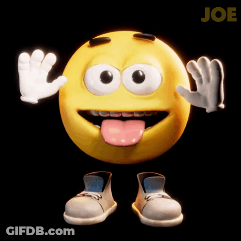 A Yellow Smiley Face With A Tongue Sticking Out And The Word Joe On The Bottom GIF