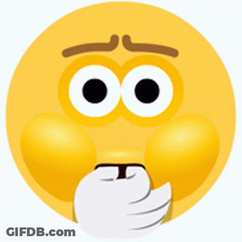 A Yellow Smiley Face With Big Eyes And A Hand Covering Its Mouth GIF