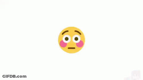A Yellow Smiley Face With Big Eyes And A Pink Cheek Is Floating In The Air . GIF