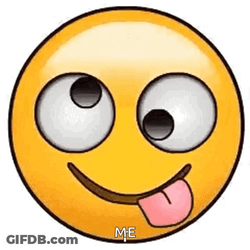 A Yellow Smiley Face With Big Eyes And A Pink Tongue Sticking Out Is Smiling . GIF