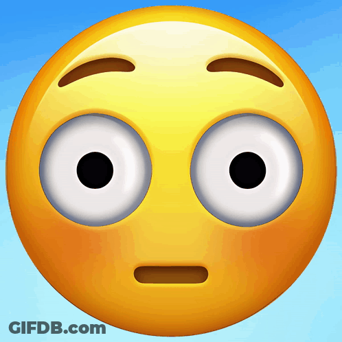 A Yellow Smiley Face With Big Eyes And A Surprised Look On Its Face GIF