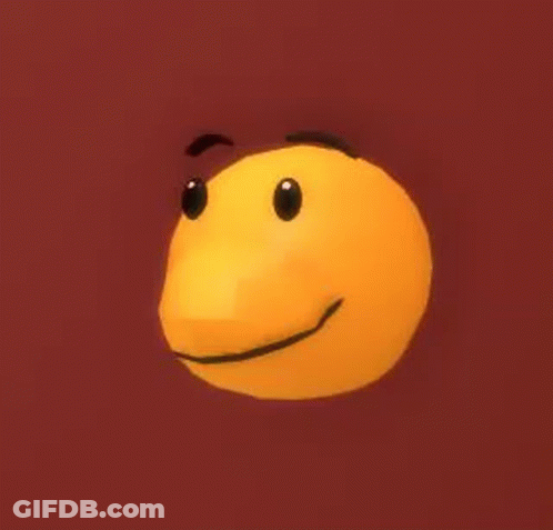 A Yellow Smiley Face With Black Eyes And A Smile On It 'S Face . GIF