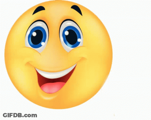 A Yellow Smiley Face With Blue Eyes And A Pink Tongue Sticking Out GIF