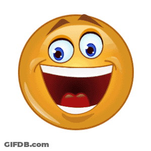 A Yellow Smiley Face With Blue Eyes And A Wide Smile GIF