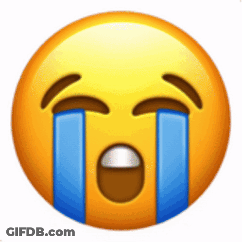 A Yellow Smiley Face With Blue Tears Coming Out Of It 'S Eyes . GIF