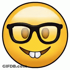 A Yellow Smiley Face With Glasses And A Big Smile GIF