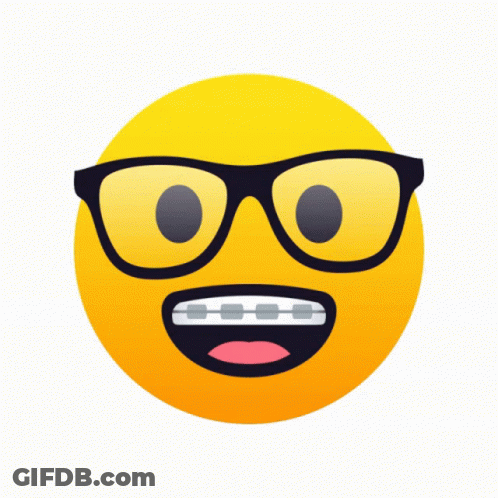 A Yellow Smiley Face With Glasses And Braces On It GIF