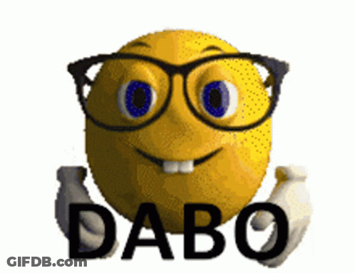 A Yellow Smiley Face With Glasses And The Word Dabo On It GIF