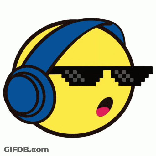 A Yellow Smiley Face With Headphones And Sunglasses GIF