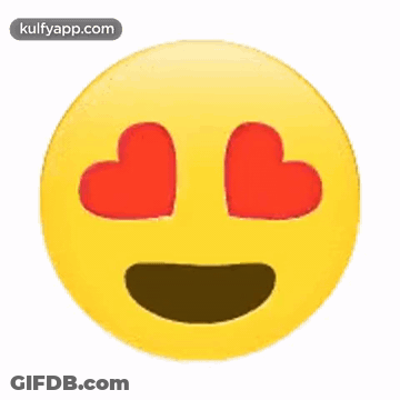 A Yellow Smiley Face With Heart Shaped Eyes And A Smile . GIF