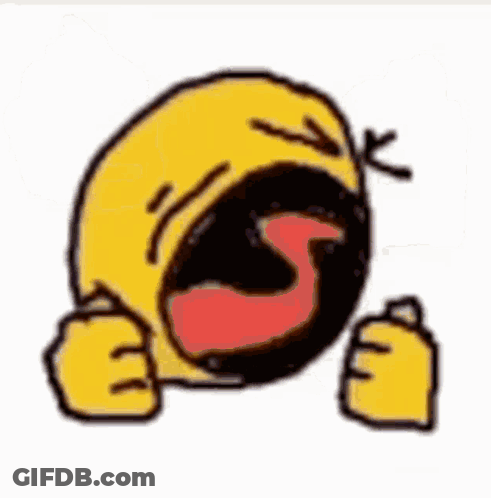 A Yellow Smiley Face With Its Mouth Open And A Fist In Its Hand . GIF