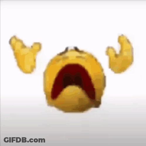 A Yellow Smiley Face With Its Mouth Open And Arms Outstretched Is Crying . GIF