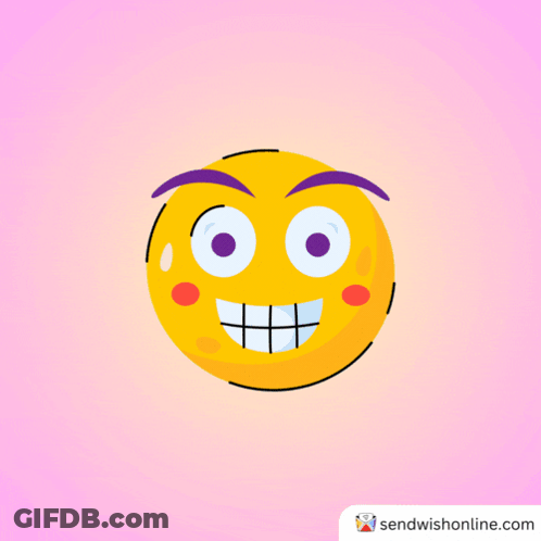 A Yellow Smiley Face With Purple Eyebrows Winks With Sendwishonline.com Below It GIF