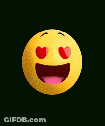 A Yellow Smiley Face With Red Heart Shaped Eyes And A Pink Tongue On A Black Background . GIF