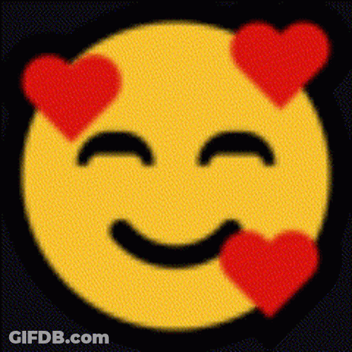 A Yellow Smiley Face With Red Hearts In Front Of Its Eyes GIF