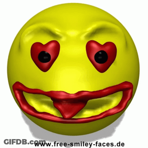 A Yellow Smiley Face With Red Lips And Heart Shaped Eyes Says Www.free-Smiley-Faces.de GIF