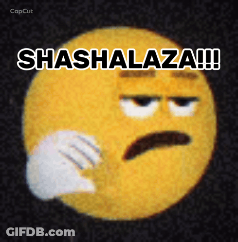 A Yellow Smiley Face With The Words " Shashalaza " On It GIF