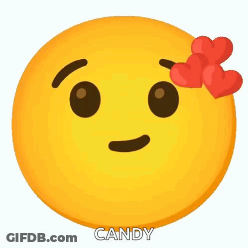 A Yellow Smiley Face With Two Red Hearts On Its Forehead GIF