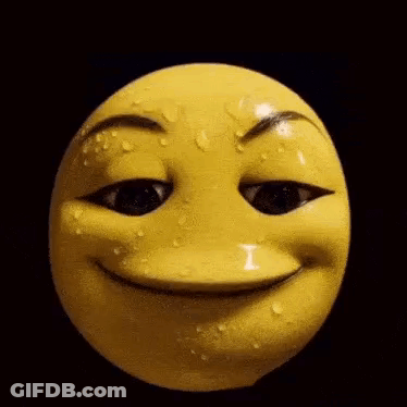 A Yellow Smiley Face With Water Drops On It 'S Face . GIF