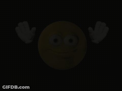 A Yellow Smiley Face With White Gloves Around It GIF