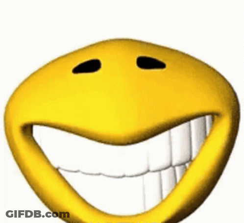 A Yellow Smiley Face With White Teeth And Black Eyes GIF