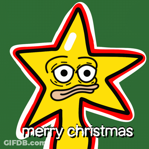 A Yellow Star With A Face And The Words Merry Christmas Written Below It GIF