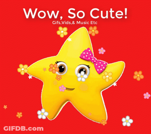 A Yellow Star With Flowers On It And The Words Wow So Cute Behind It GIF