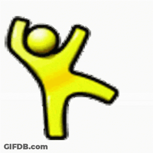 A Yellow Stick Figure With Its Arms Up In The Air . GIF
