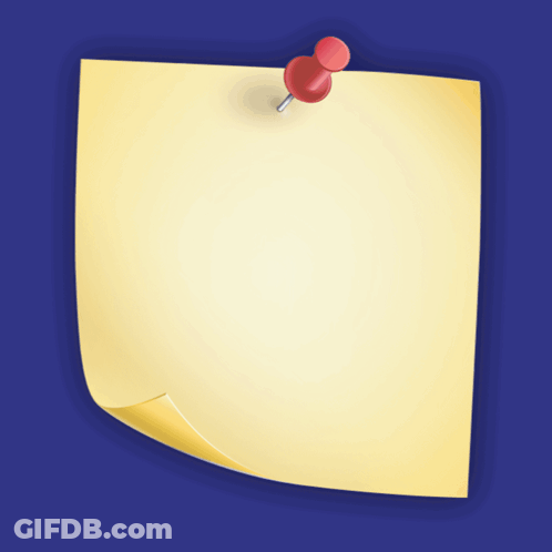 A Yellow Sticky Note With A Red Pin And A Sticker That Says Bugirata On It GIF