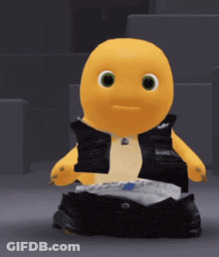 A Yellow Stuffed Animal Is Wearing A Black Vest GIF
