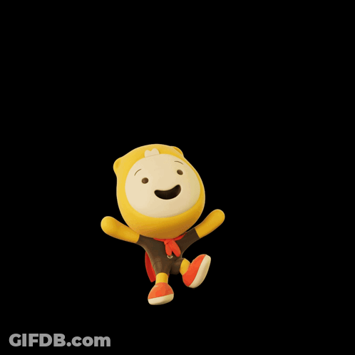 A Yellow Stuffed Animal With A Red Cape Says Hi GIF